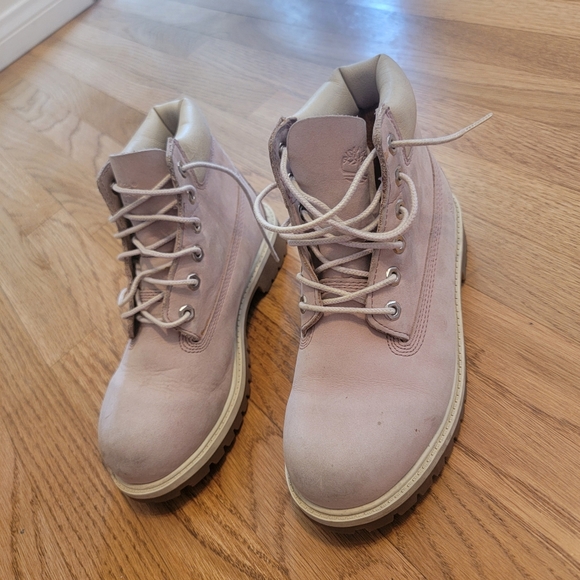 Timberland Premium Waterproof Classic Light Pink Junior Combat Hiking Boots - Picture 3 of 10